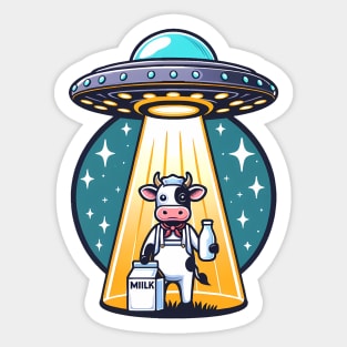 Milk Abduction Cow and UFO Design - Perfect for Alien and Farm Humor Lovers Sticker